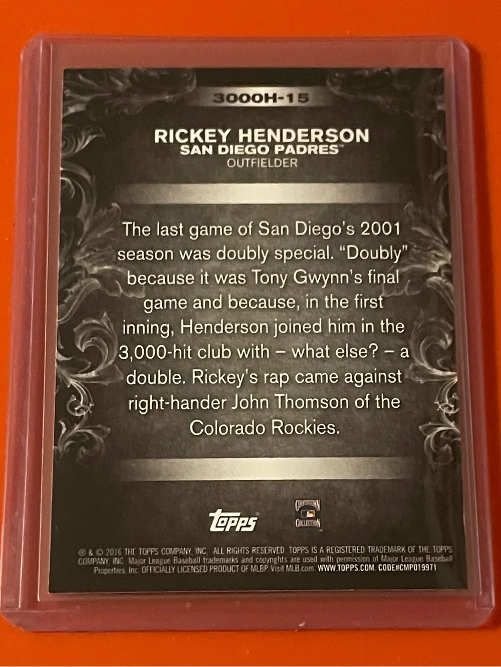 Rickey Henderson#3000H-15 2016 Topps Update [3000 Hits Club] Baseball Card